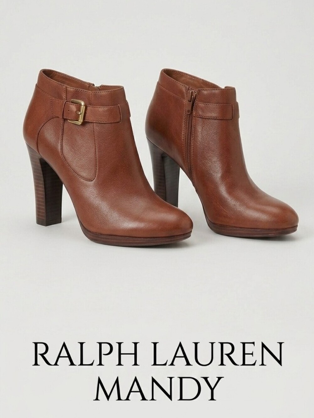 Ralph Lauren Mandy Cognac Brown Ankle Zip Boots, Womens 10